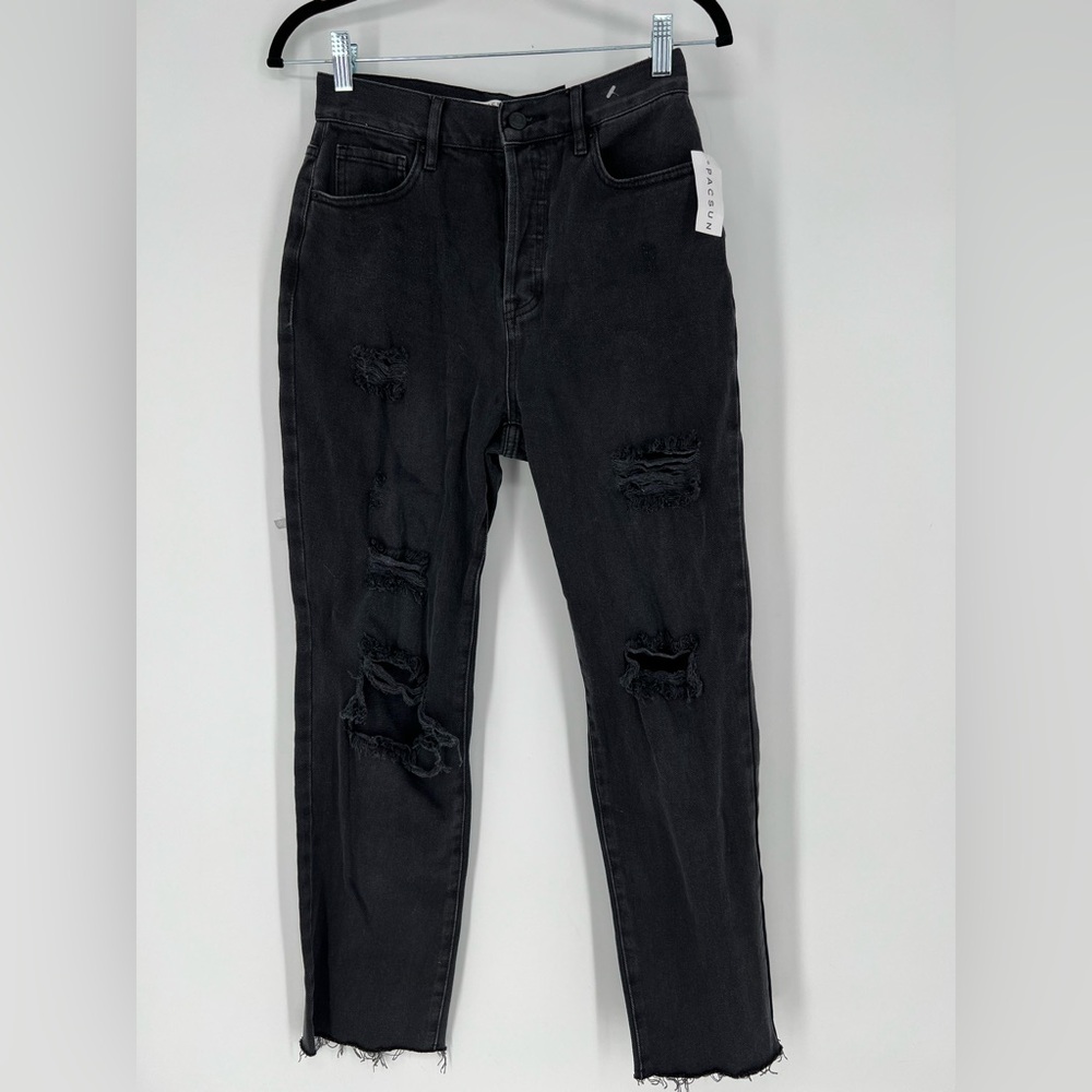 PACSUN BLACK HIGH‎ RISE STRAIGHT RIPPED JEANS